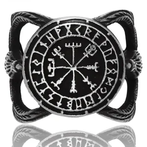 Ring – Nordisk mytologi – Öppen ring med Vegvisir och korpar