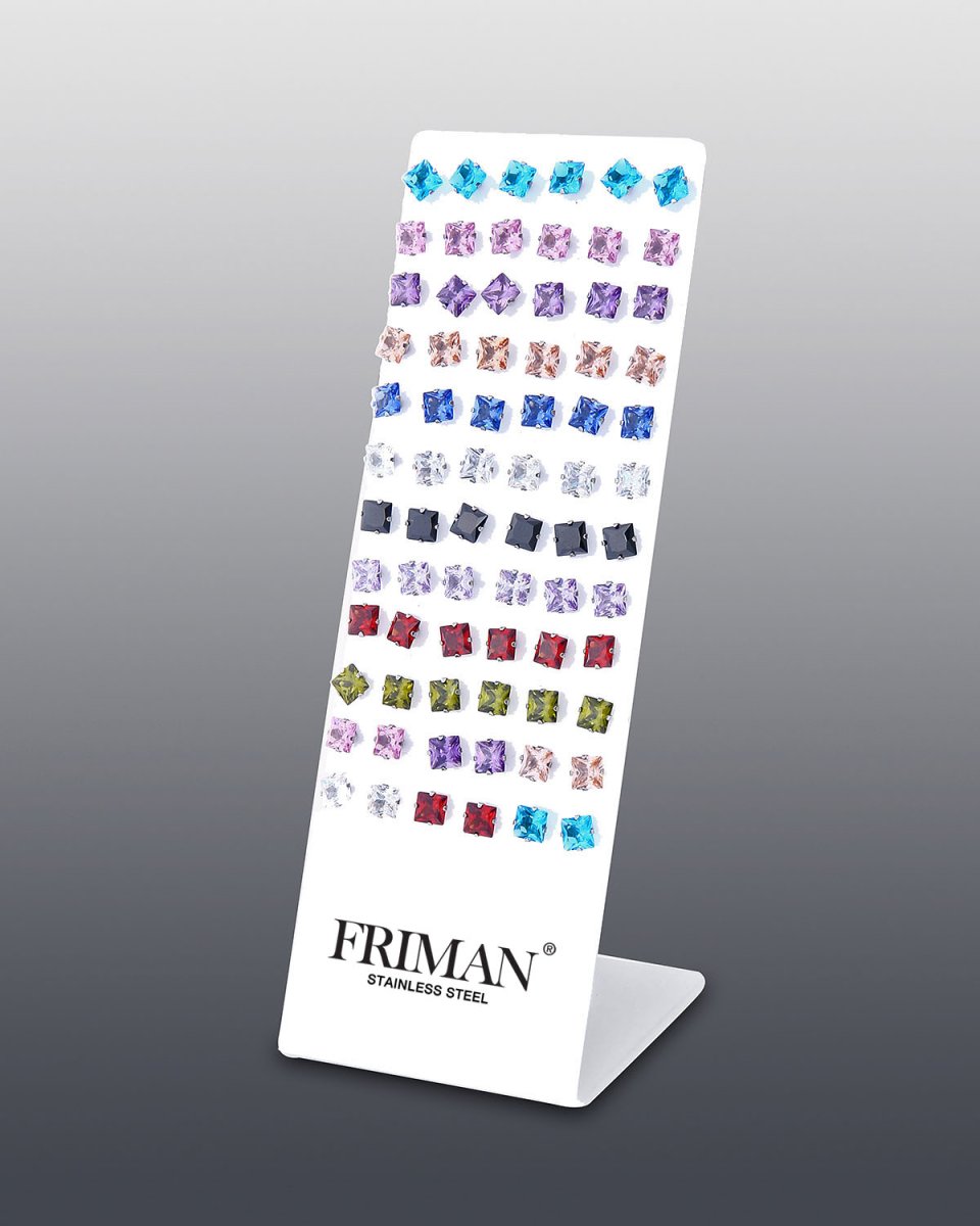 36-par Örhängen i stål (Fyrkantiga Cubic Zirkonia Stenar)