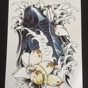 Tillfällig Tatuering 21 x 15cm -Koi Fish & Lotus