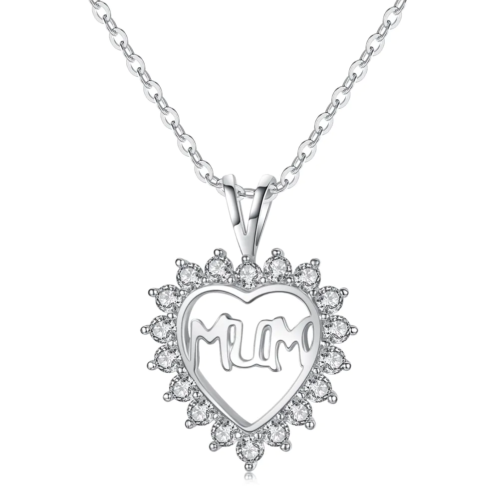 Vackert halsband – silver strass hjärta ”mum”