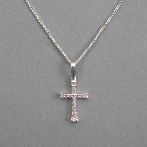 Kors med gnistrande stenar – Silverhalsband