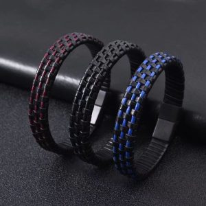 Herr Armband i Svart Stål & Läder