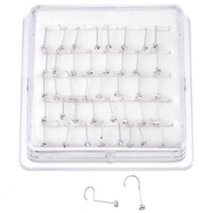 40st Nässmycken i 925 Sterling Silver med Krok (Vit Infattad Sten)