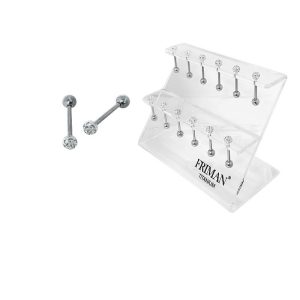 12st Kvalitets Piercing i Titan G23 (Barbell Stav Vit Glitterboll, Anv. Tunga,Öra)