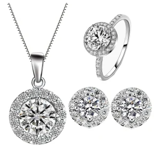 Vackert set matchande örhängen, halsband och ring #6 med strasskristaller